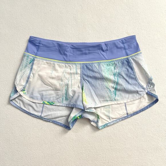 Lululemon Women Run Speed Shorts Wind Chill White Lullaby Ray Light Blue Print 6 - Picture 1 of 8